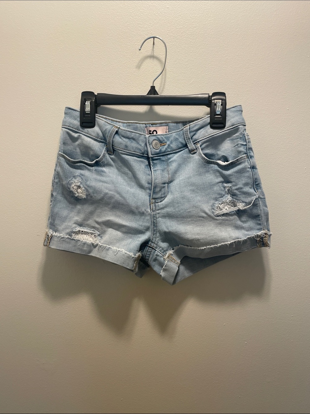 SO Light Blue Distressed Jean Shorts